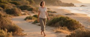 mujer practicando walking yoga